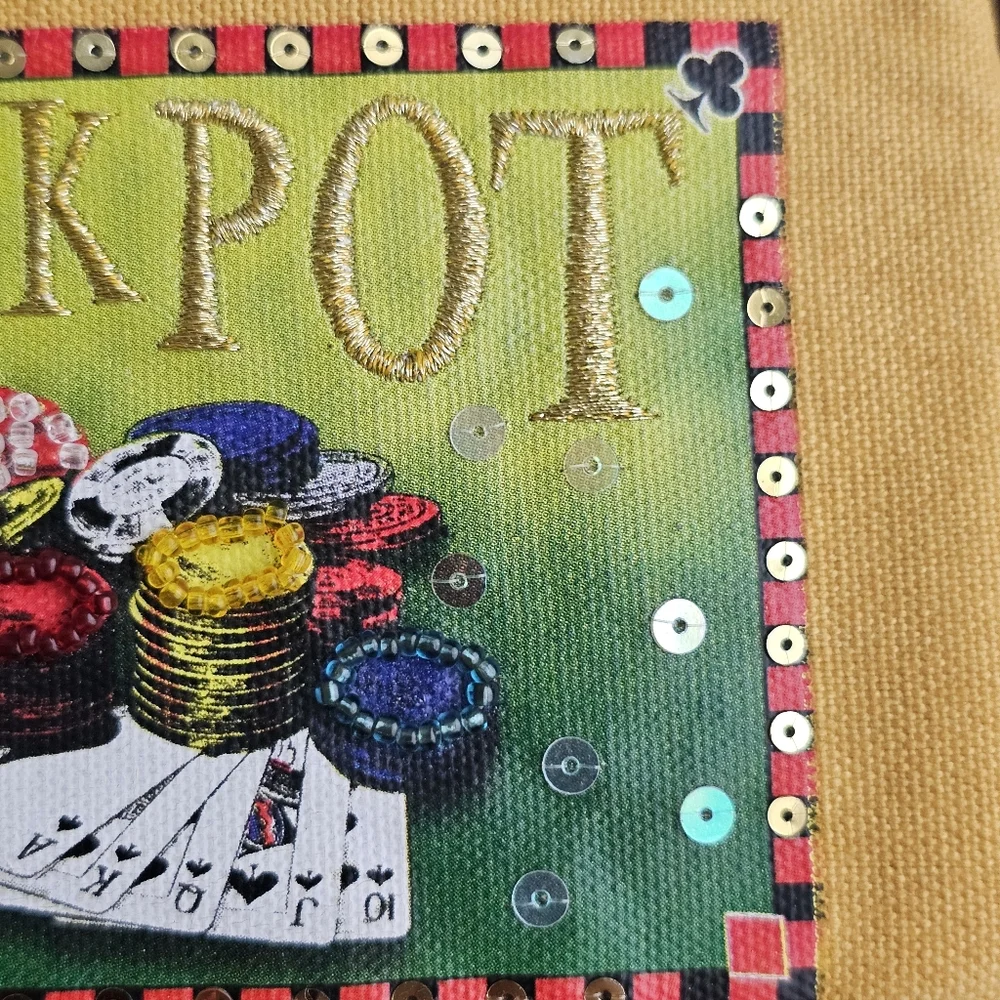 Rolfs Jackpot Genuine Leather Coin Poker Purse Keychain Wallet Sequins Beaded
